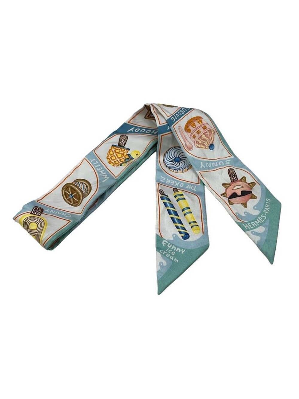 Hermes Scarf Twilly Light Blue Multi Funny Ice Cream Silk